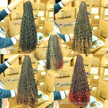 Julianna Bohemian Boho Box Braid 14 inch Pre Looped Crochet River Boho Locs Synthetic Messy Boho Box Braid